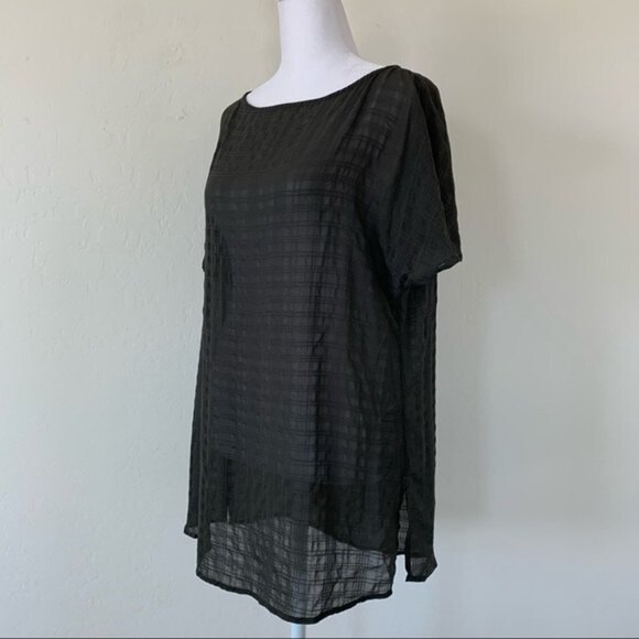 14th & Union Sheer Check Box Popover Tunic Top Size Medium - Picture 2 of 8